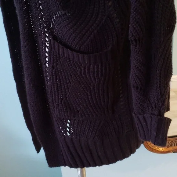 POINTELLE OPEN FRONT CARDIGAN WITH POCKETS Black - Picture 5 of 7